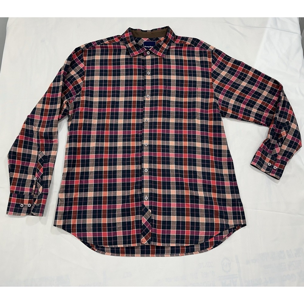Tommy Bahama Shirt Mens XL Plaid Long Sleeve Button Up Casual